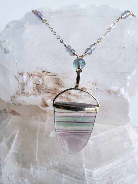 Fluorite + Amber hotsell Necklace (Stainless Steel Chain- Gold Plated)