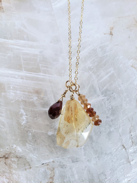 Faceted Citrine Charm Style Necklace With Hessonite Garnet on