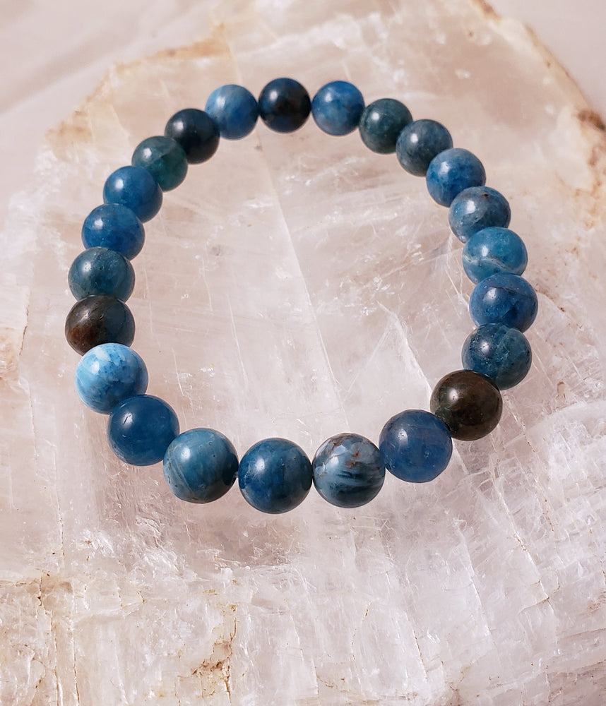 Apatite Beaded Gemstone Bracelet on Elastic Cord, Infused With High Vibrational Energies Activates Creativity and Spiritual Attunement.