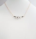 Herkimer Diamond and Pyrite Bar Necklace on Delicate Gold-Filled Chain Grounds and Protects.