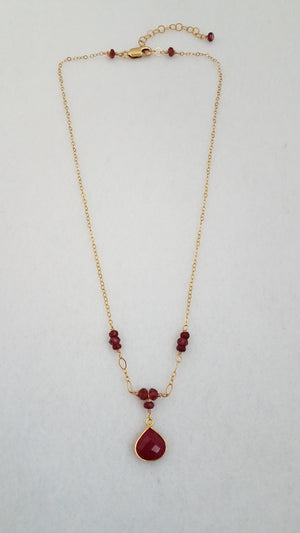 Faceted Ruby Tear Drop With Faceted Garnet Gemstone Necklace on Gold-Filled Chain. - joann-lysiak-gems