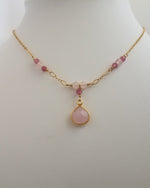 Faceted Rose Quartz Tear Drop and Pink Tourmaline Gemstone Necklace on Gold-Filled Chain. - joann-lysiak-gems
