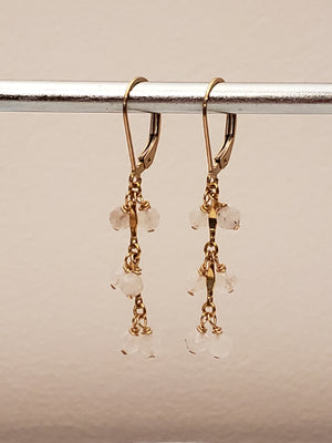 Faceted Moonstone Cluster Drop Earrings on 14kt Gold-Filled Bar Chain - joann-lysiak-gems