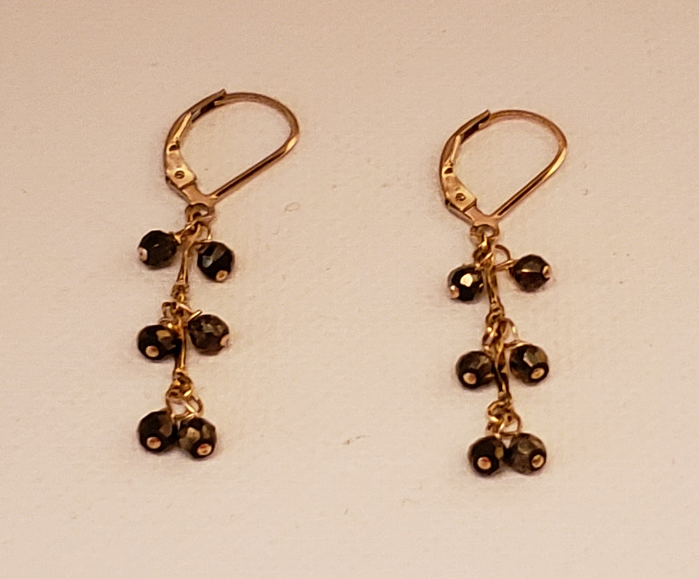 Faceted Pyrite Cluster Dangle on Gold-Filled Chain Lever Back Earrings. - joann-lysiak-gems