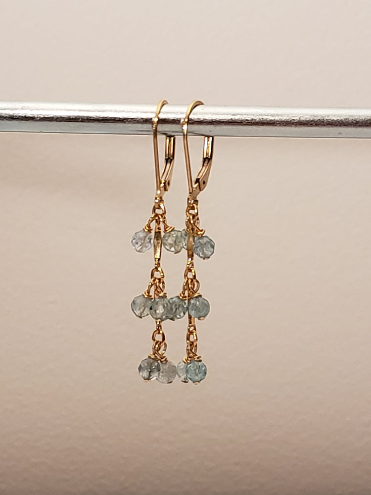 Faceted Apatite Cluster Drop Earrings on 14 kt Gold-Filled Chain. - joann-lysiak-gems