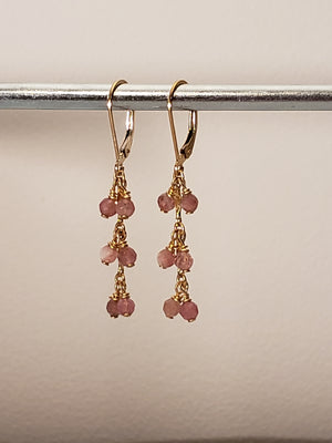 Faceted Pink Tourmaline Cluster Dangle Earrings on Gold-Filled Chain With Lever Back. - joann-lysiak-gems