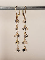 Faceted Tourmalinated Quartz Dangle Earrings on Gold-Filled Chain.