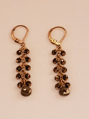 Faceted Pyrite Tear Drop Cascades From Faceted Gemstones on a 14kt. Gold-FilledLever Back Earring.