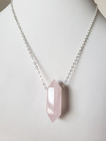 Rose Quartz Generator Point Gemstone Necklace on Sterling Silver Chain Attracts Love.