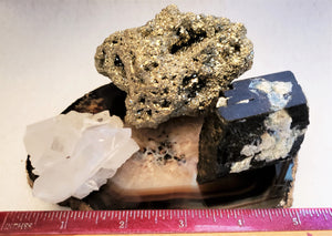 Large Trio of Gems & Crystals of Black Tourmaline, Quartz Crystal and Pyrite Harmonizes the Energy Within Your Home or Office.