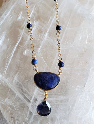 Faceted Lapis Lazuli Pendant Tear Drop Necklace on Gold Filled, Promotes Spiritual Enlightenment.