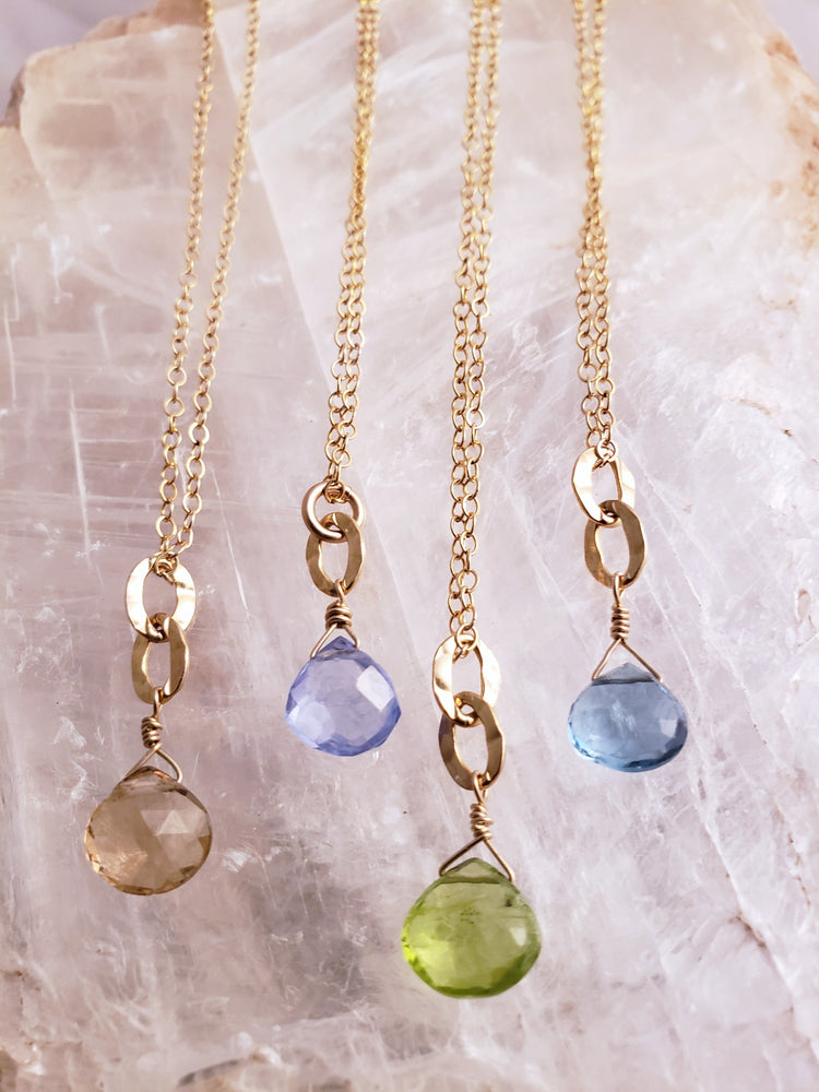 Beautiful, Elegant and Simple Gemstone Tear Drops on 14 Kt. Gold Filled Chain.