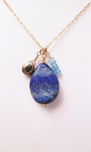 Lapis, Pyrite and Apatite Come Together to Form a Cluster Pendant With Energy Properties of Abundance, Tranquility and Spiritual Enlightenment.