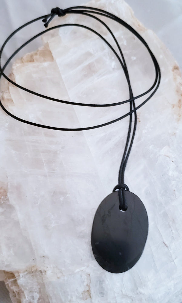 Shungite Pendant on Cord to Protect Against EMFs, Radiation and Negative Energy.