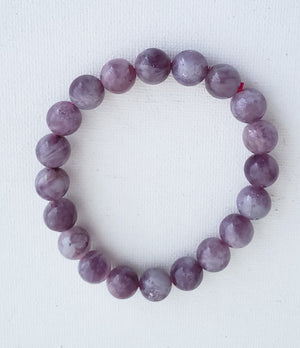 Lepidolite 9mm Beaded Bracelet on Elastic Cord Reduces Anxiety and Stress.