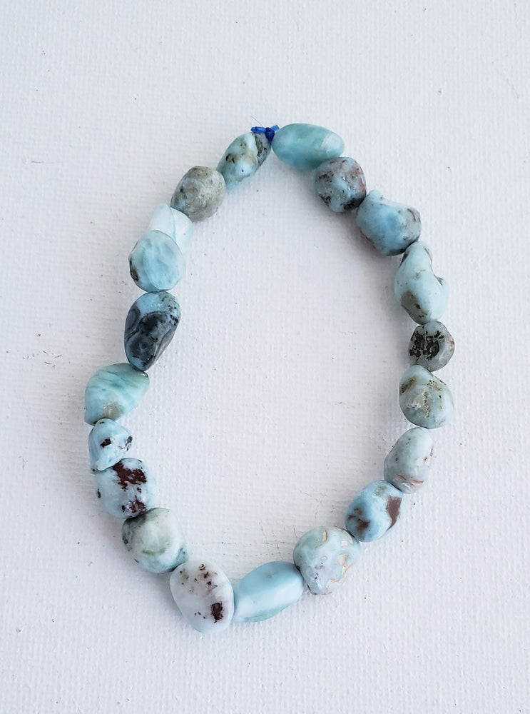 Larimar Nugget Beaded Bracelet on Elastic Cord Brings Calmness, Serenity and Going With the Flow.