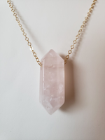 Rose Quartz Generator Gemstone Necklace on Gold-Filled Chain Attracts Love.