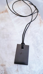 Shungite Polished rectangle Shaped Pendant on Cord to Protect Against EMF, Radiation and Negative Energy From People.