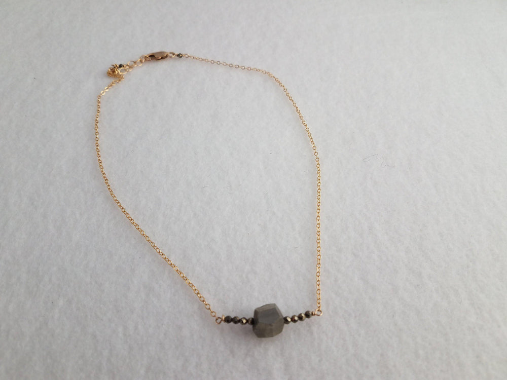 Faceted Pyrite Bar Necklace on Delicate Gold-Filled Chain Increases Abundance and Protects Energy.