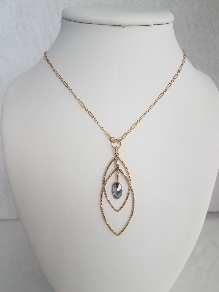 Gold-Filled Geo Pendant With Mystic Topaz Marquis Shaped Faceted Gemstone on Delicate Gold-Filled Chain/ Gold Pendant with Gemstone Drop/ Gold Filled Pendant - joann-lysiak-gems